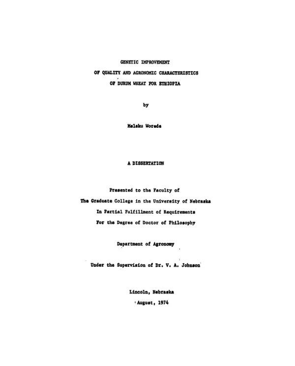 Genetic improvement of quality and agronomic characteristics of durum wheat for Ethiopia