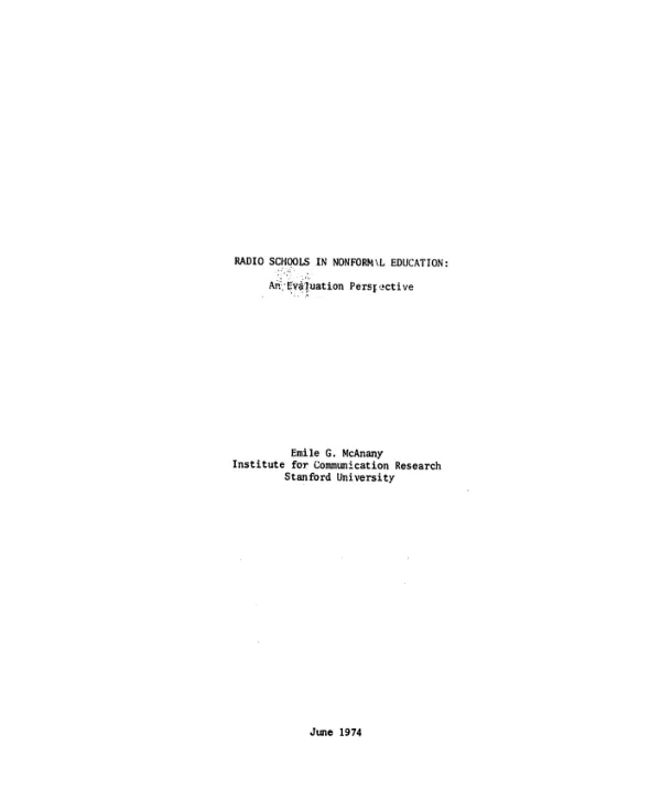 Radio schools in nonformal education, an evaluation perspective