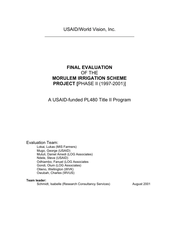 Final evaluation of the Morulem irrigation scheme project, phase II (1997-2001)