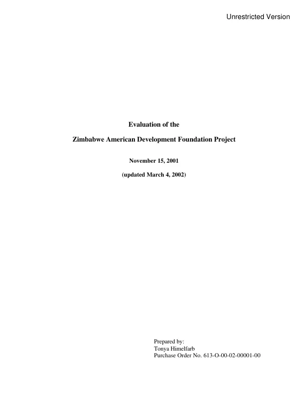 Evaluation of the Zimbabwe American Development Foundation project