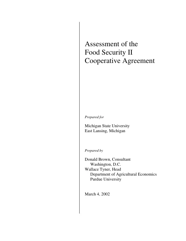Assessment of the food security II cooperative agreement