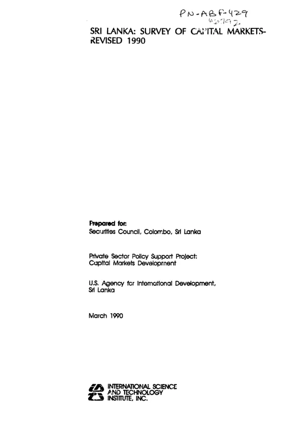 Sri Lanka : survey of capital markets -- revised 1990