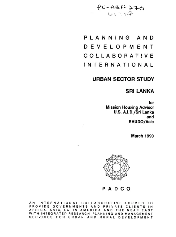 Final report : urban sector study, Sri Lanka