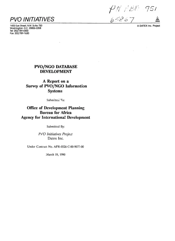 PVO/NGO database development : a report on a survey of PVO/NGO information systems