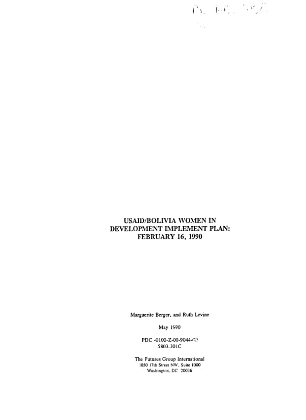 USAID/Bolivia women in development implement [i.e. implementation] plan : February 16, 1990