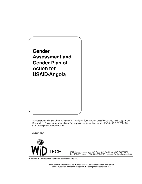 Gender assessment and gender plan of action for USAID/Angola