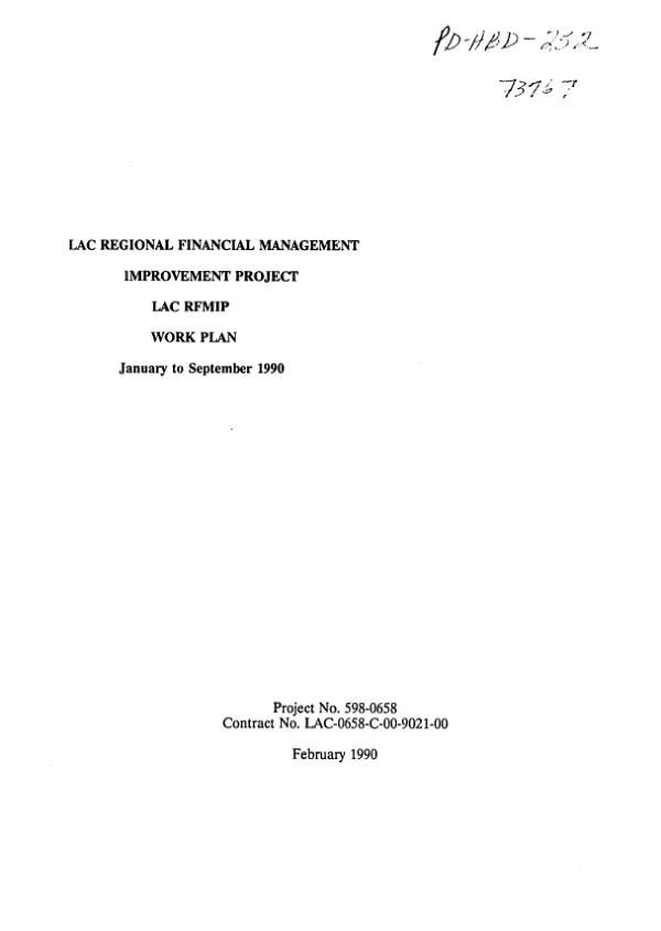LAC regional financial management improvement project : LAC RFMIP work plan, January to September 1990