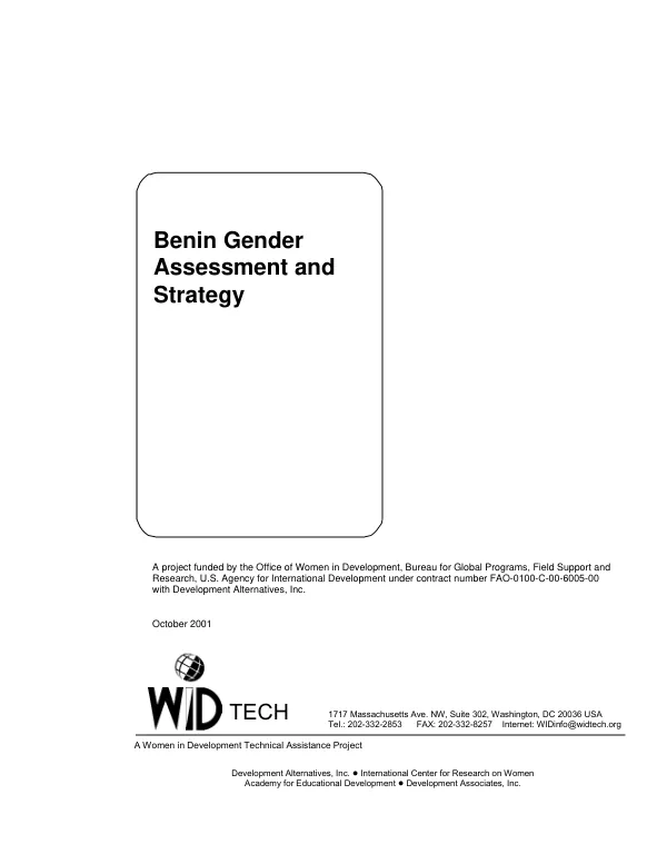 Benin gender assessment and strategy