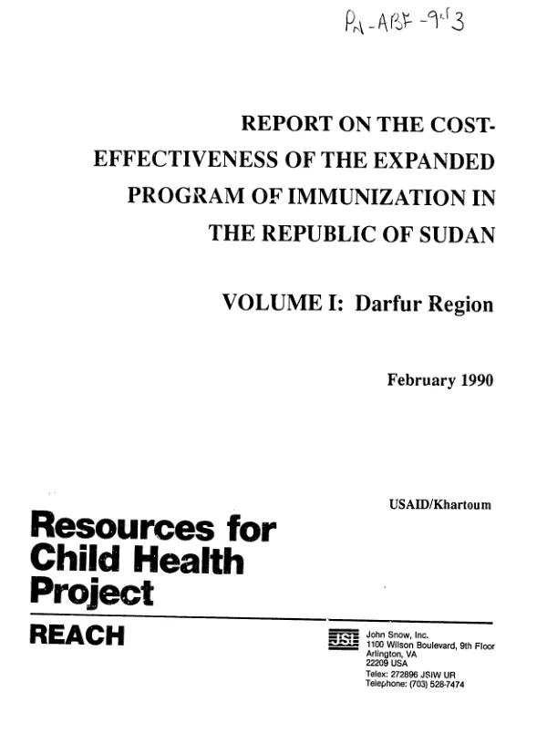 Report on cost-effectiveness of the expanded programme of immunization in the Republic of Sudan -- volume I : Darfur region
