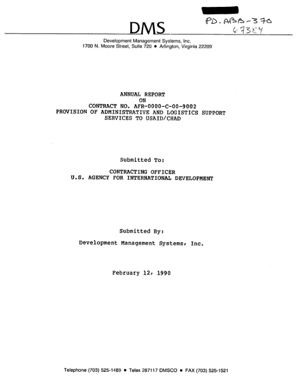 Annual report on contract no. AFR-0000-C-00-9002, provision of administrative and logistics support services to USAID/Chad