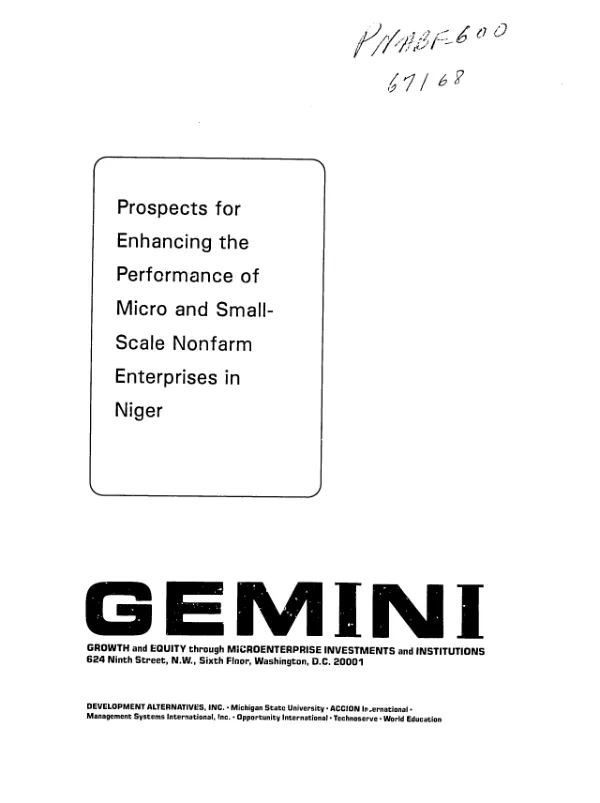 Prospects for enhancing the performance of micro and small-scale nonfarm enterprises in Niger