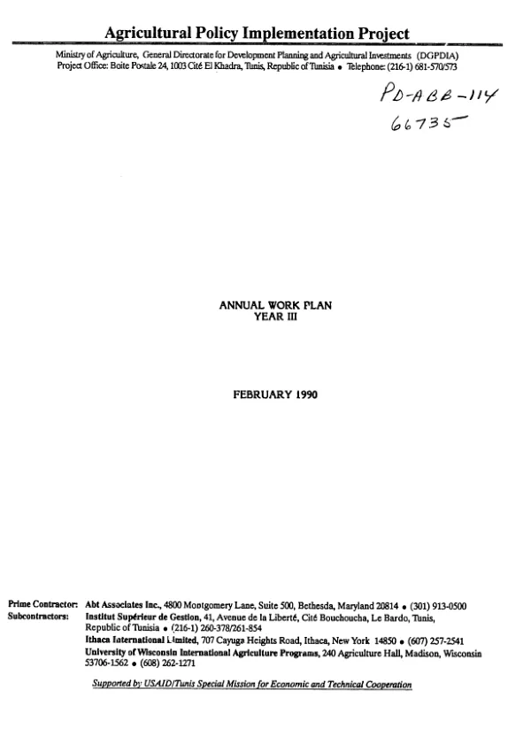 Agricultural policy implementation project : annual work plan year III