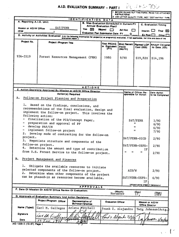 Forest resources management (FRM)