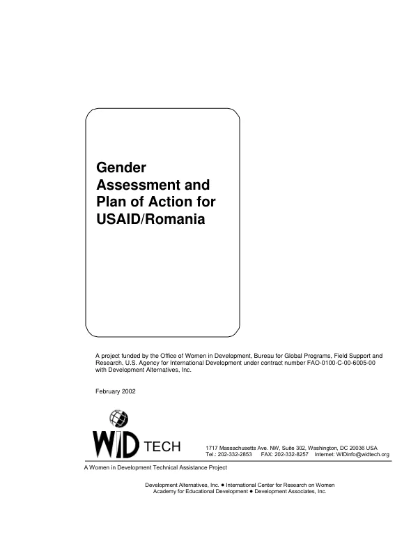 Gender assessment and plan of action for USAID/Romania
