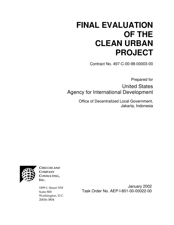 Final evaluation of the clean urban project : contract no. 497-C-00-98-00003-00