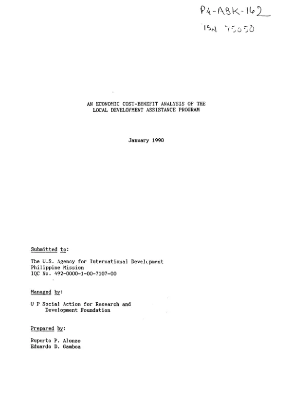 Economic cost-benefit analysis of the local development assistance program