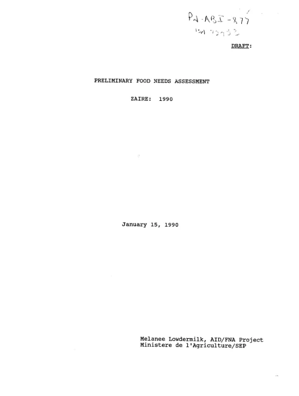 Preliminary food needs assessment -- Zaire : 1990