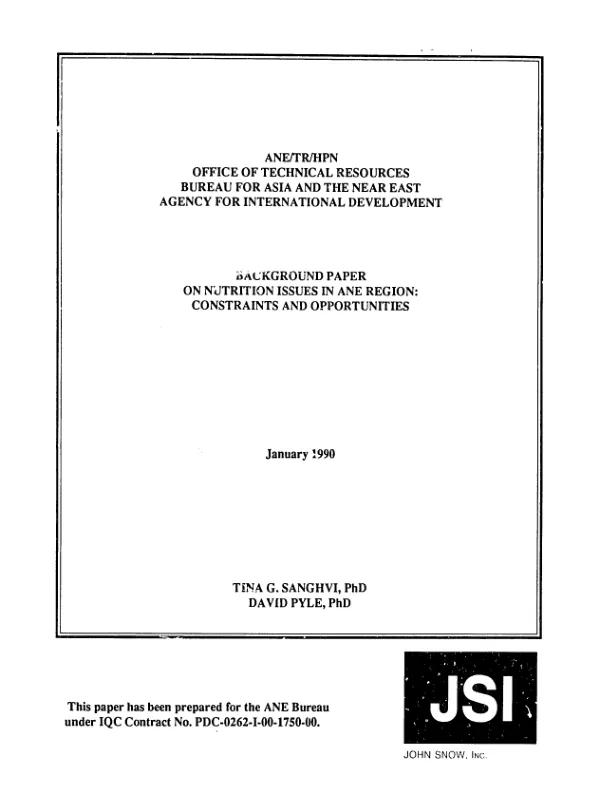 Background paper on nutrition issues in ANE region : constraints and opportunities