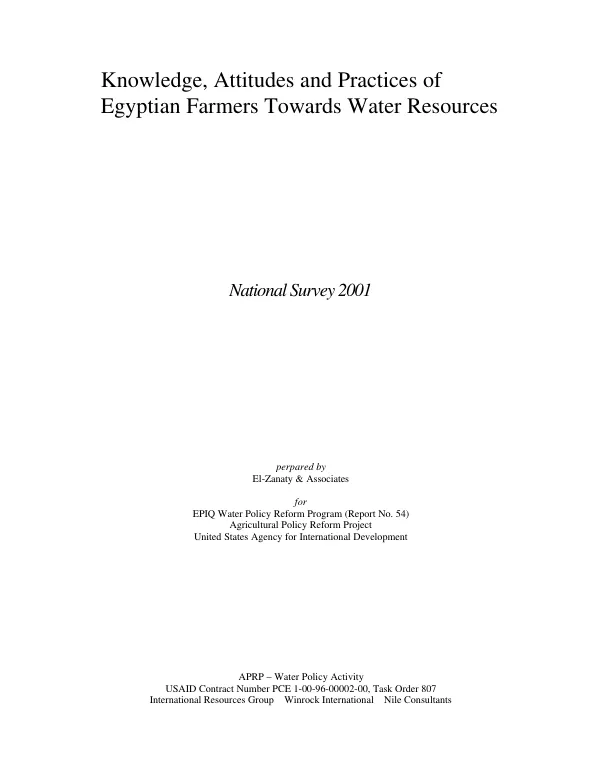 Knowledge, attitudes and practices of Egyptian farmers toward water resources : national survey 2001