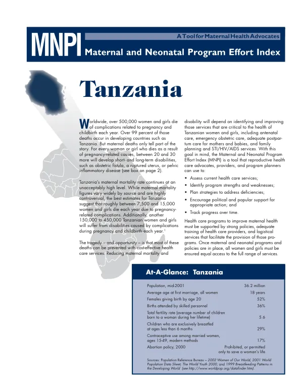 A tool for maternal health advocates : MNPI (maternal and neonatal program effort index) -- Tanzania