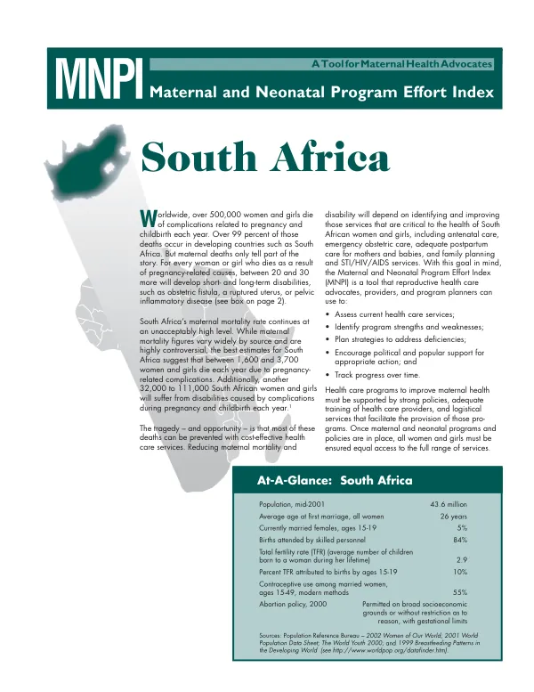 A tool for maternal health advocates : MNPI (maternal and neonatal program effort index) -- South Africa