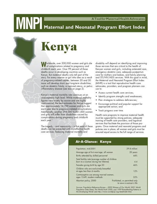 A tool for maternal health advocates : MNPI (maternal and neonatal program effort index) -- Kenya