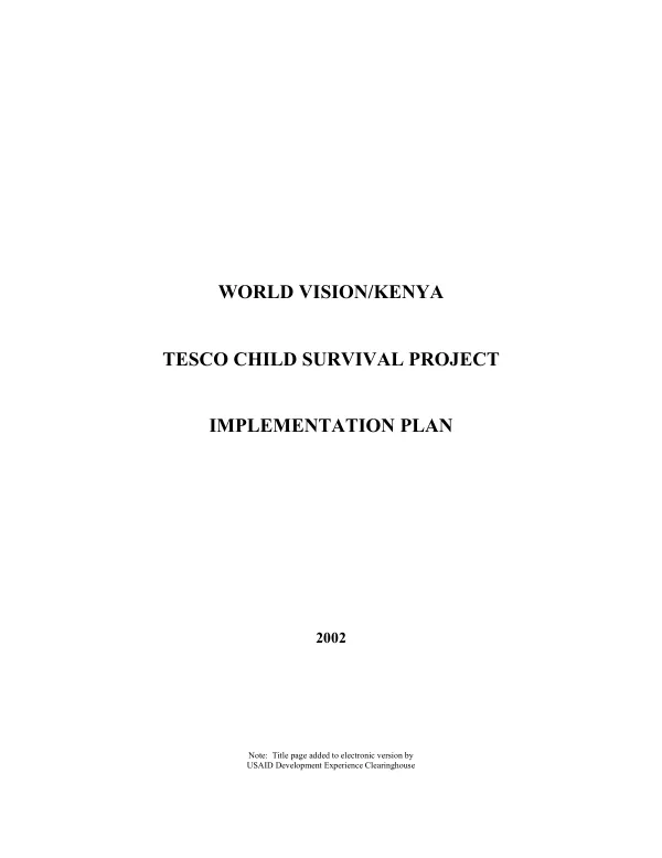 World Vision/Kenya : Tesco [i.e. Teso] child survival project -- implementation plan