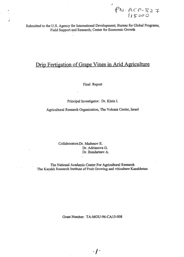 Drip fertigation of grape vines in arid agriculture : final report