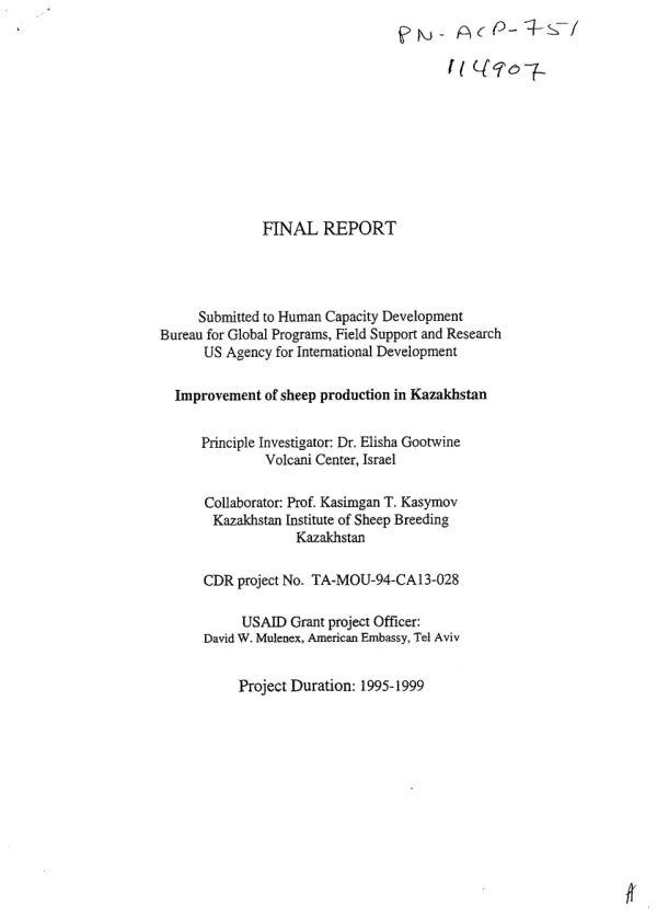 Final report : improvement of sheep production in Kazakhstan