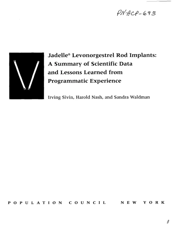 Jadelle levonorgestrel rod implants : a summary of scientific data and lessons learned from programmatic experience