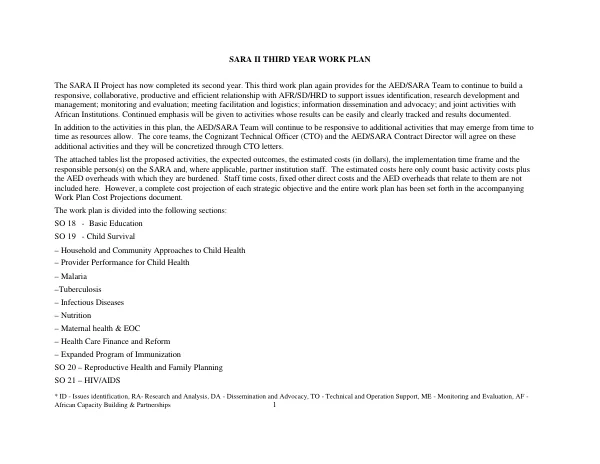 SARA [support for analysis and research in Africa] II third year work plan [FY 2002]