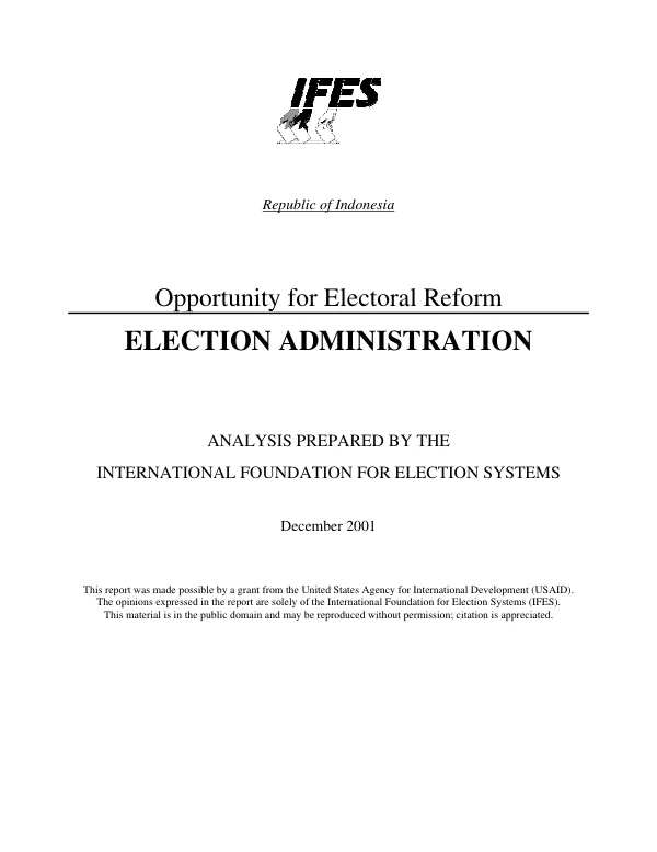 Opportunity for electoral reform : election administration