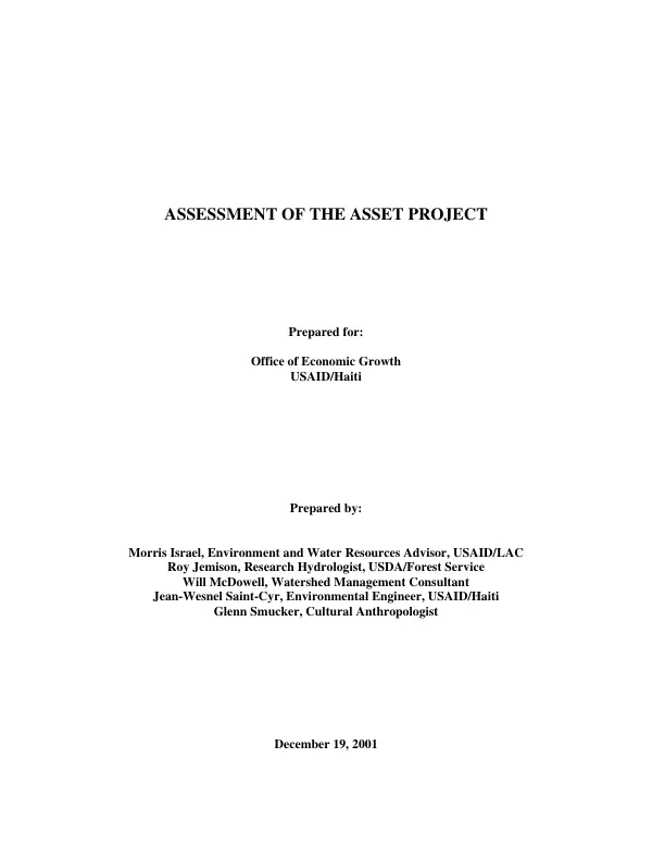 Assessment of the ASSET project