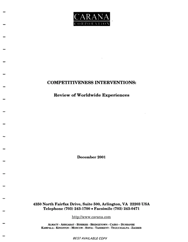 Competitiveness interventions : review of worldwide experiences