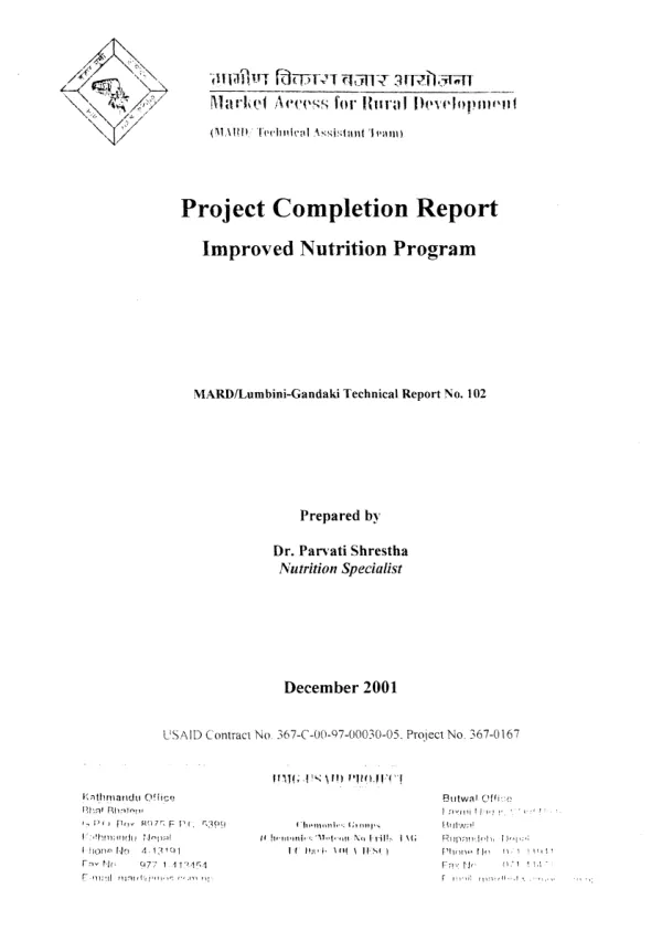 Project completion report : improved nutrition report