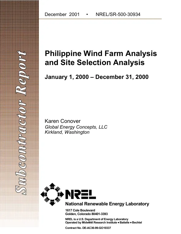 Philippine wind farm analysis and site selection analysis, January 1, 2000-December 31, 2000