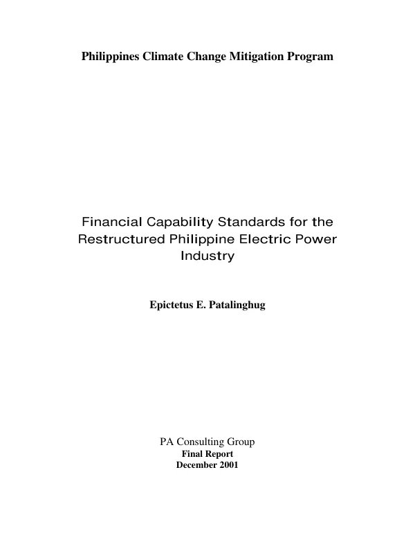 Financial capability standards for the restructured Philippine electric power industry : final report