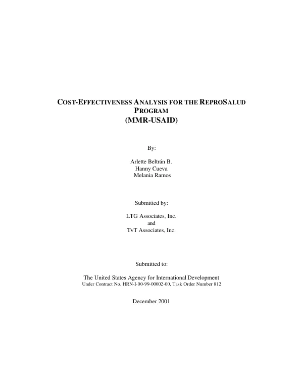 Cost-effectiveness analysis for the ReproSalud program (MMR-USAID)