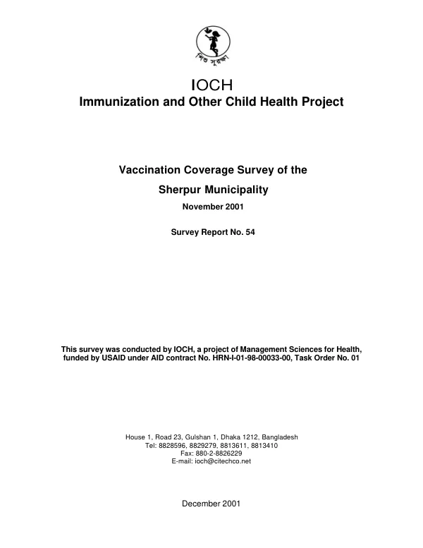 Vaccination coverage survey of the Sherpur Municipality, November 2001