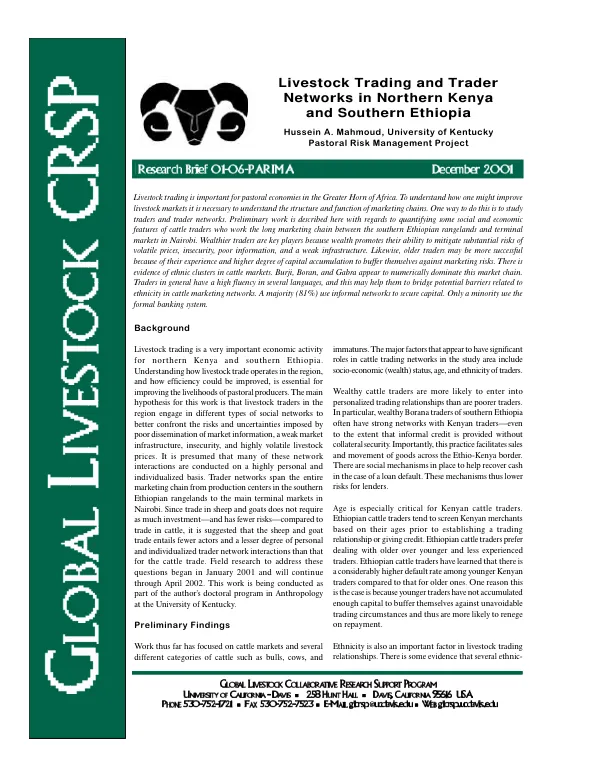 Livestock trading and trader networks in Northern Kenya and Southern Ethiopia