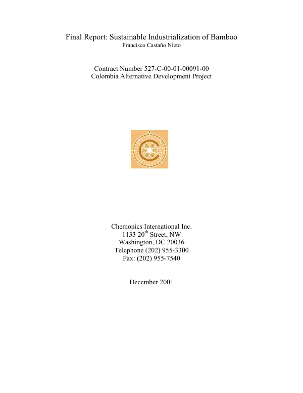 Final report : sustainable industrialization of bamboo = Industrializacion sostenible de la guadua : informe final