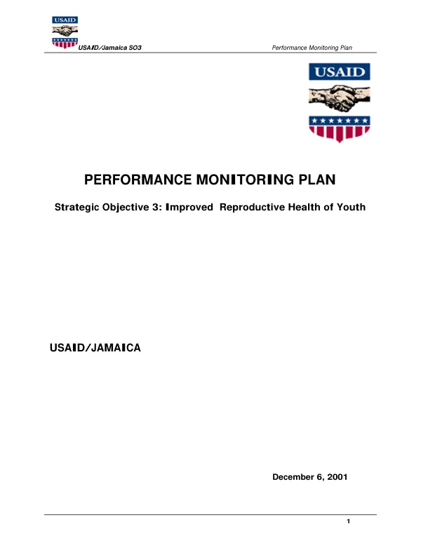 Performance monitoring plan : strategic objective 3, improved reproductive health of youth