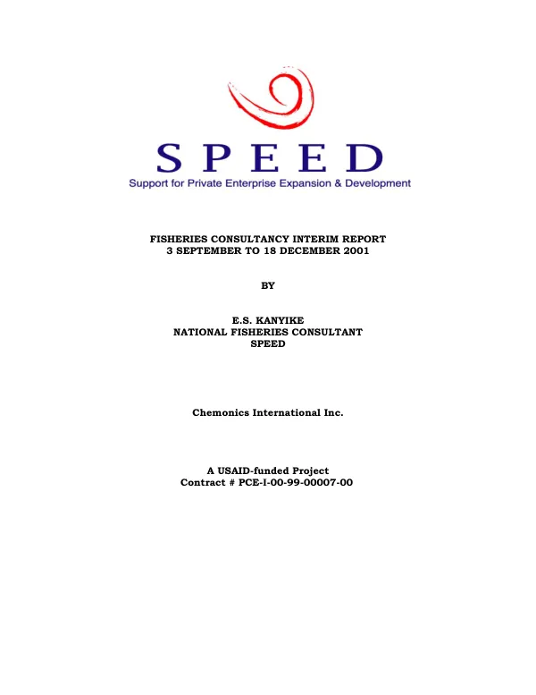Fisheries consultancy interim report, 3 September to 18 December 2001