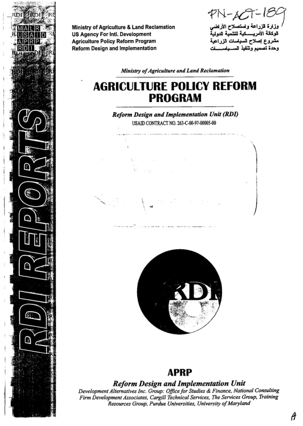 Status assessment of agricultural research and extension reform