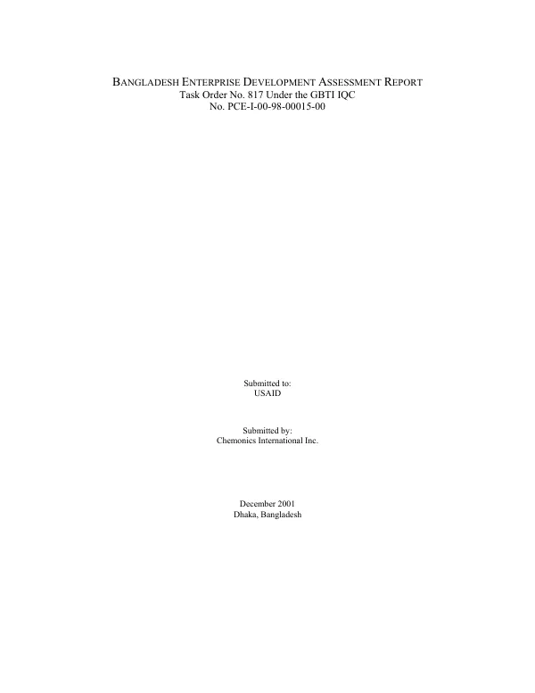 Bangladesh enterprise development assessment report[ : volume one]
