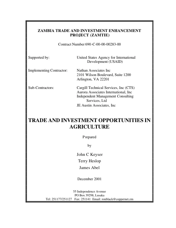 Trade and investment opportunities in agriculture