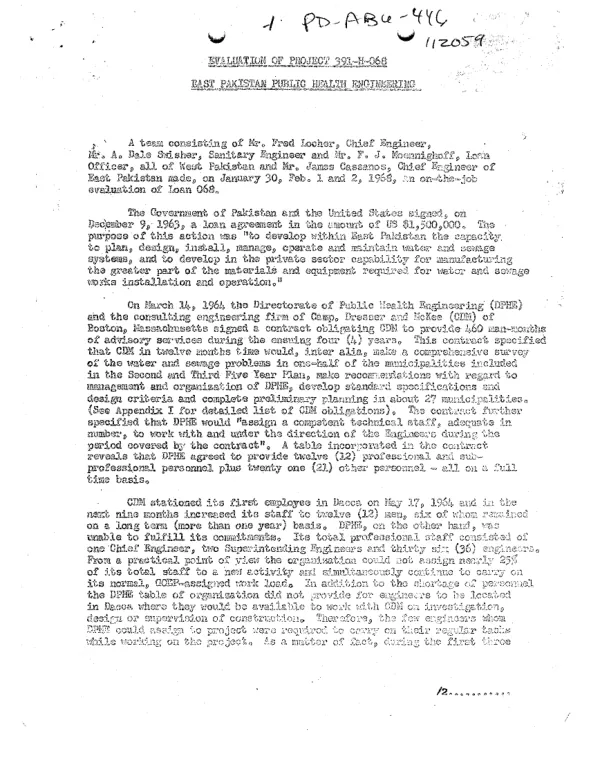 Evaluation of project 391-H-068 : East Pakistan public health engineering