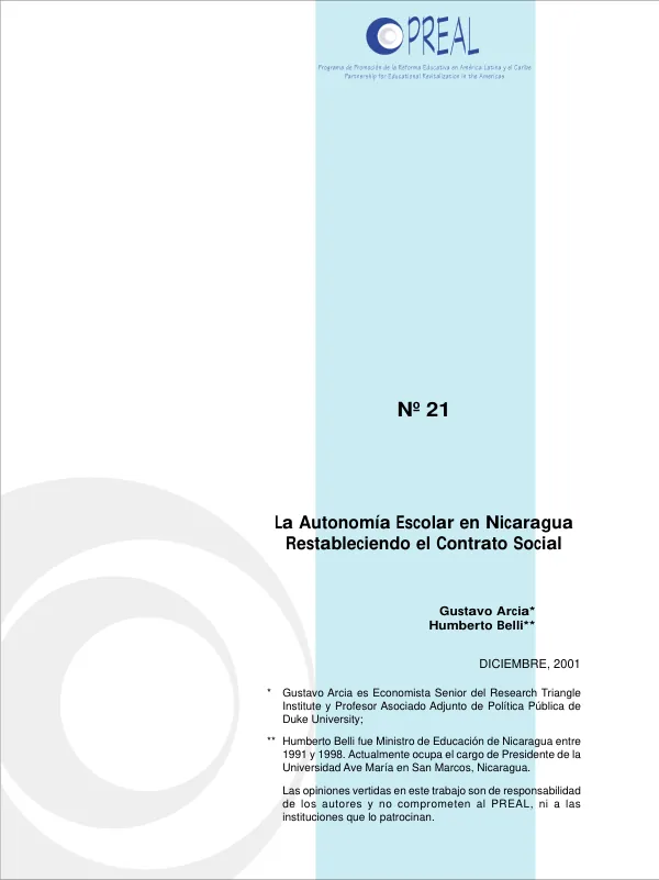 La autonomia escolar en Nicaragua : restableciendo el contrato social