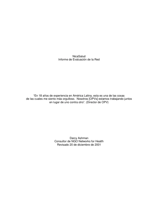 NicaSalud informe de evaluacion de la red
