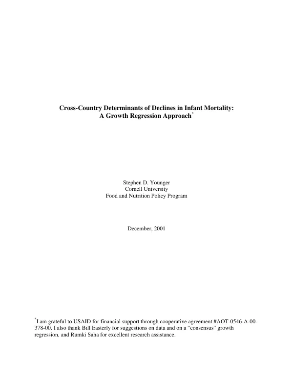 Cross-country determinants of declines in infant mortality : a growth regression approach